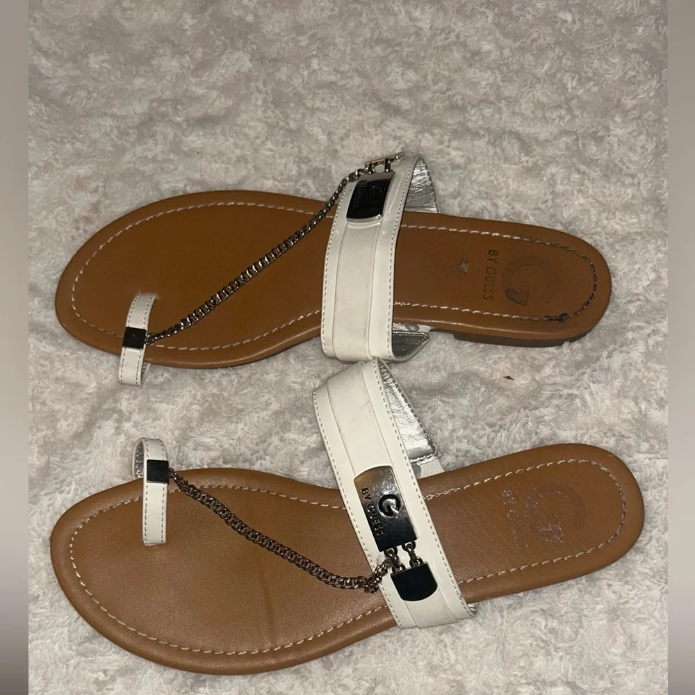 GUESS White Sandals with Silver Chain Accent - Picture 3 of 6